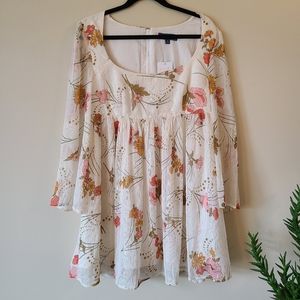Modcloth peasant baby doll floral off white dress